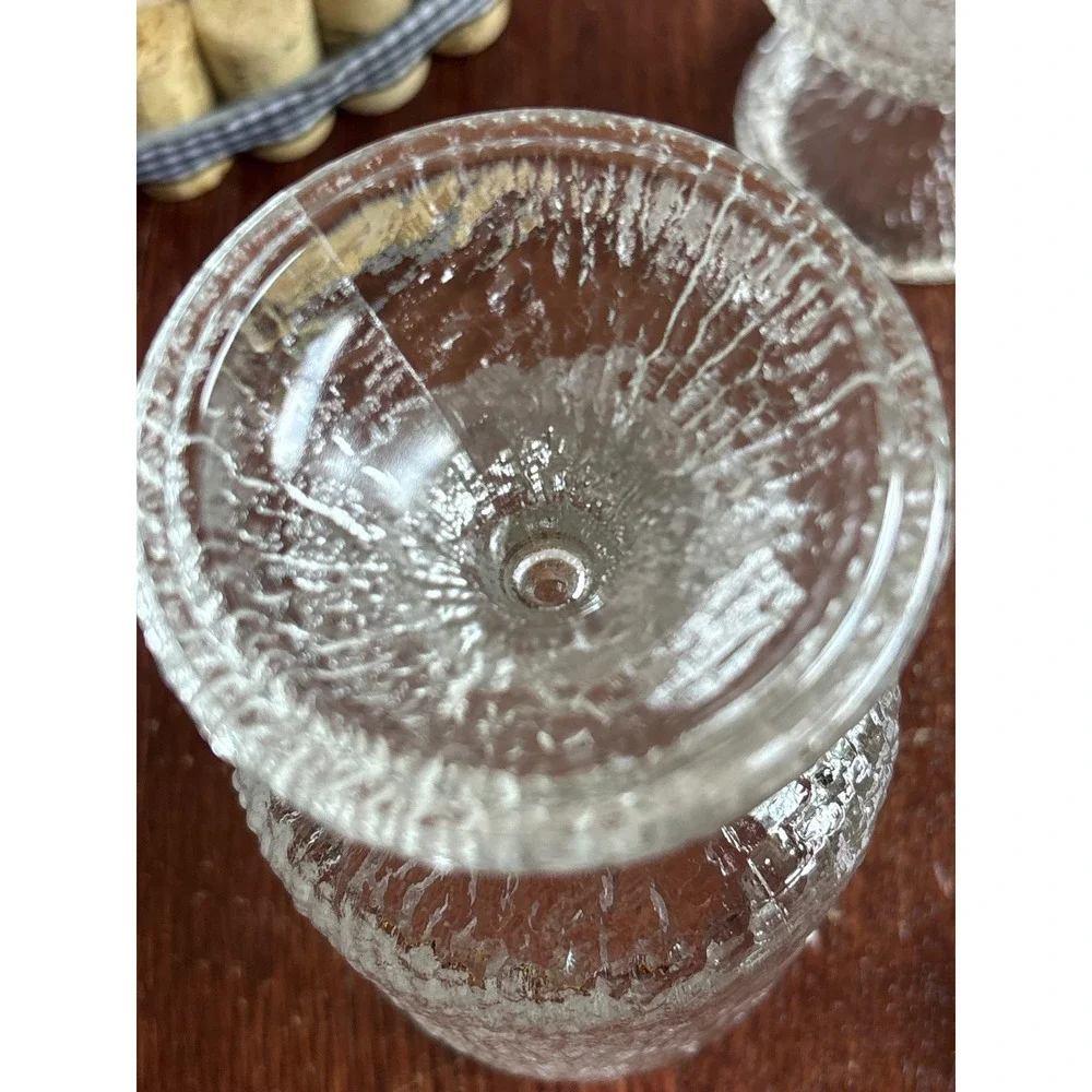 Vintage MCM Textured Bark Glass Goblets Set of 4 Clear Footed Water Wine Glasses